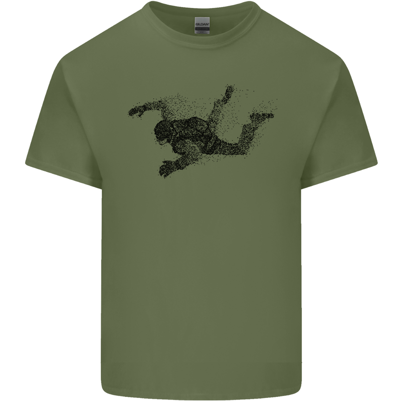 Abstract Parachutist Freefall Skydiving Mens Cotton T-Shirt Tee Top Military Green