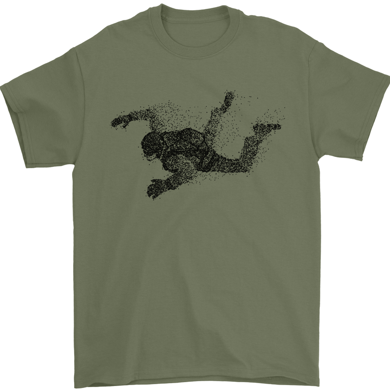 Abstract Parachutist Freefall Skydiving Mens T-Shirt Cotton Gildan Military Green