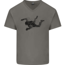 Abstract Parachutist Freefall Skydiving Mens V-Neck Cotton T-Shirt Charcoal
