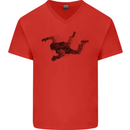 Abstract Parachutist Freefall Skydiving Mens V-Neck Cotton T-Shirt Red
