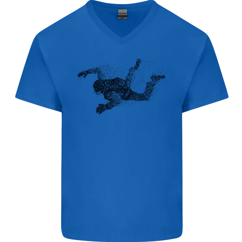 Abstract Parachutist Freefall Skydiving Mens V-Neck Cotton T-Shirt Royal Blue