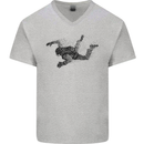 Abstract Parachutist Freefall Skydiving Mens V-Neck Cotton T-Shirt Sports Grey