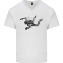 Abstract Parachutist Freefall Skydiving Mens V-Neck Cotton T-Shirt White