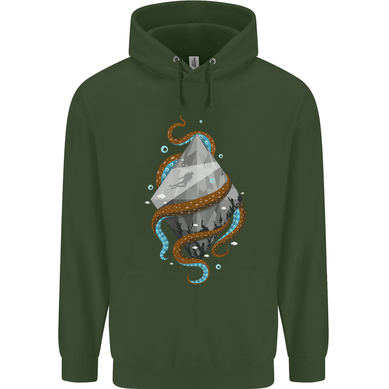 Abstract Scuba Diver Diving Dive Mens 80% Cotton Hoodie Forest Green