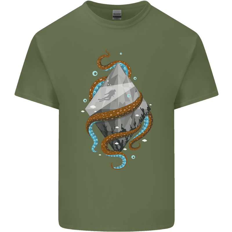 Abstract Scuba Diver Diving Dive Mens Cotton T-Shirt Tee Top Military Green