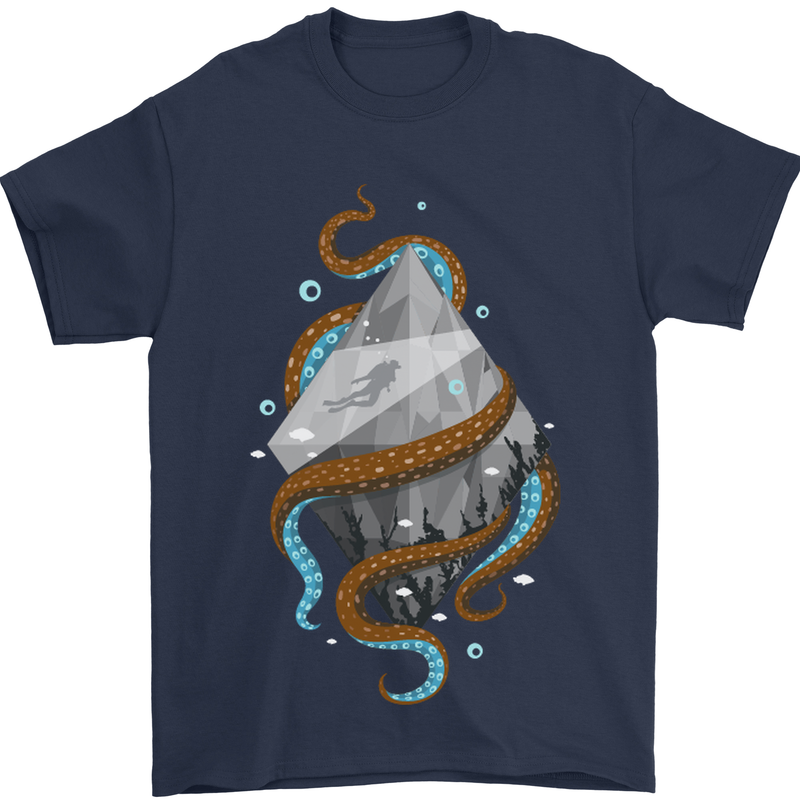 Abstract Scuba Diver Diving Dive Mens T-Shirt Cotton Gildan Navy Blue