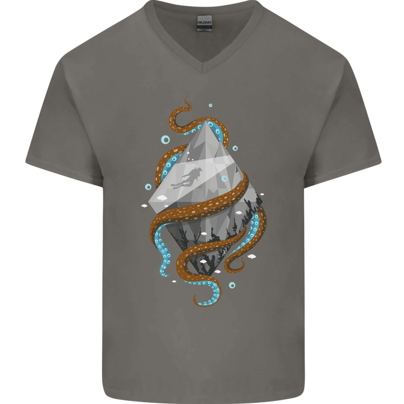 Abstract Scuba Diver Diving Dive Mens V-Neck Cotton T-Shirt Charcoal