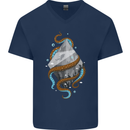 Abstract Scuba Diver Diving Dive Mens V-Neck Cotton T-Shirt Navy Blue