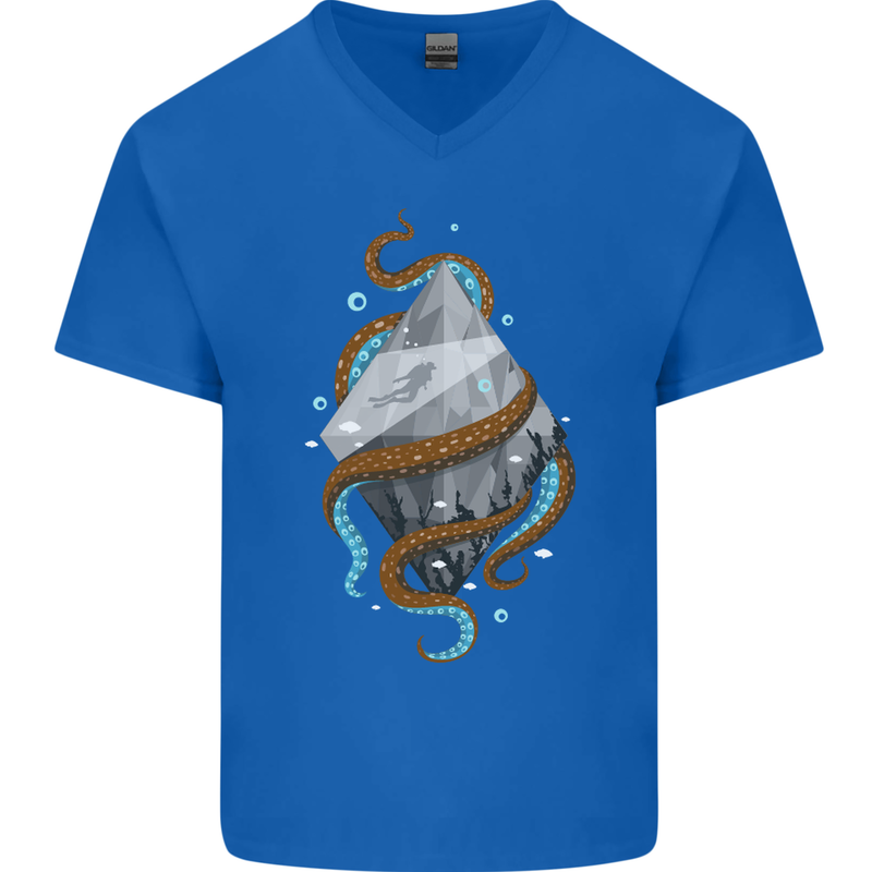 Abstract Scuba Diver Diving Dive Mens V-Neck Cotton T-Shirt Royal Blue