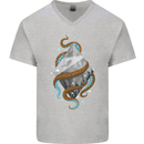 Abstract Scuba Diver Diving Dive Mens V-Neck Cotton T-Shirt Sports Grey