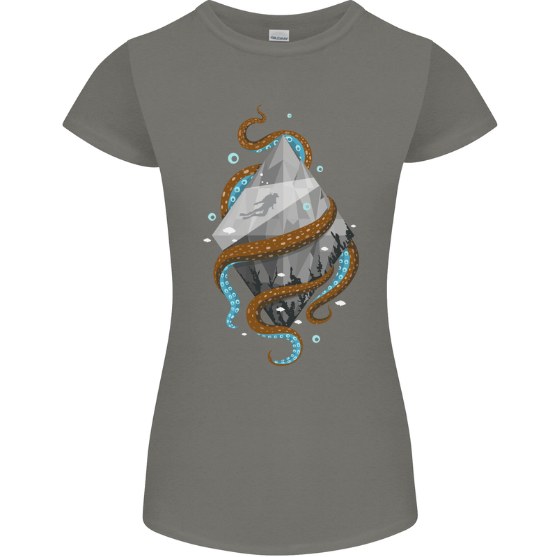 Abstract Scuba Diver Diving Dive Womens Petite Cut T-Shirt Charcoal
