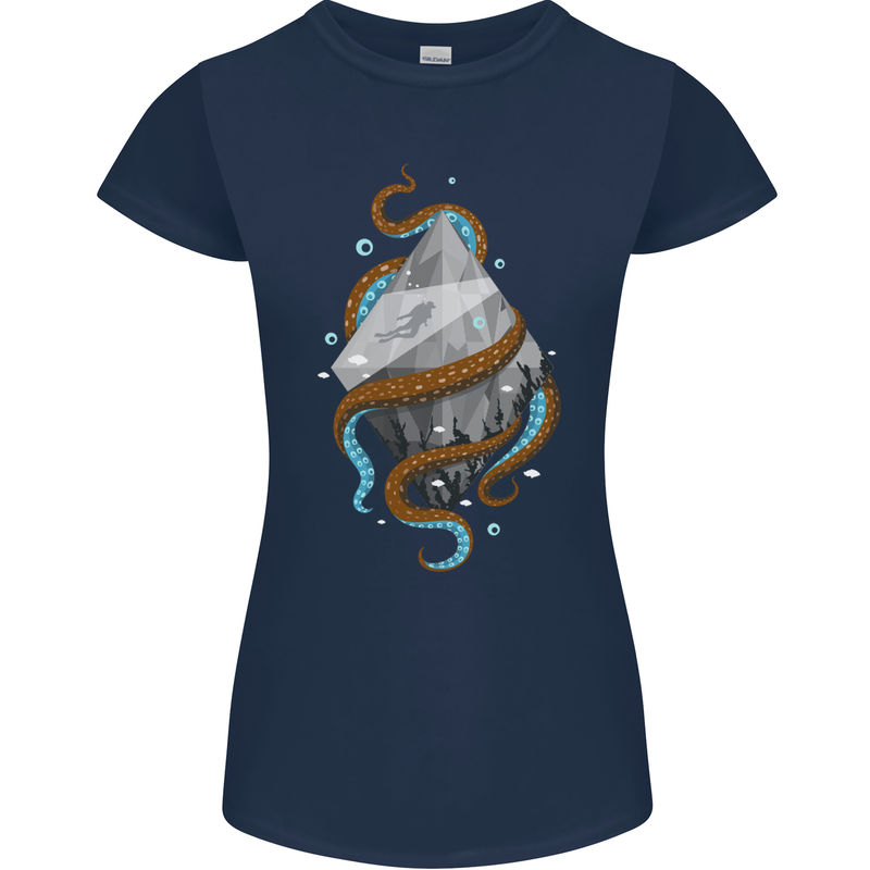 Abstract Scuba Diver Diving Dive Womens Petite Cut T-Shirt Navy Blue