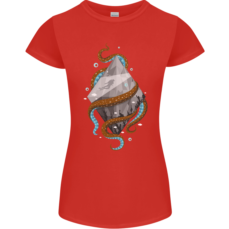 Abstract Scuba Diver Diving Dive Womens Petite Cut T-Shirt Red