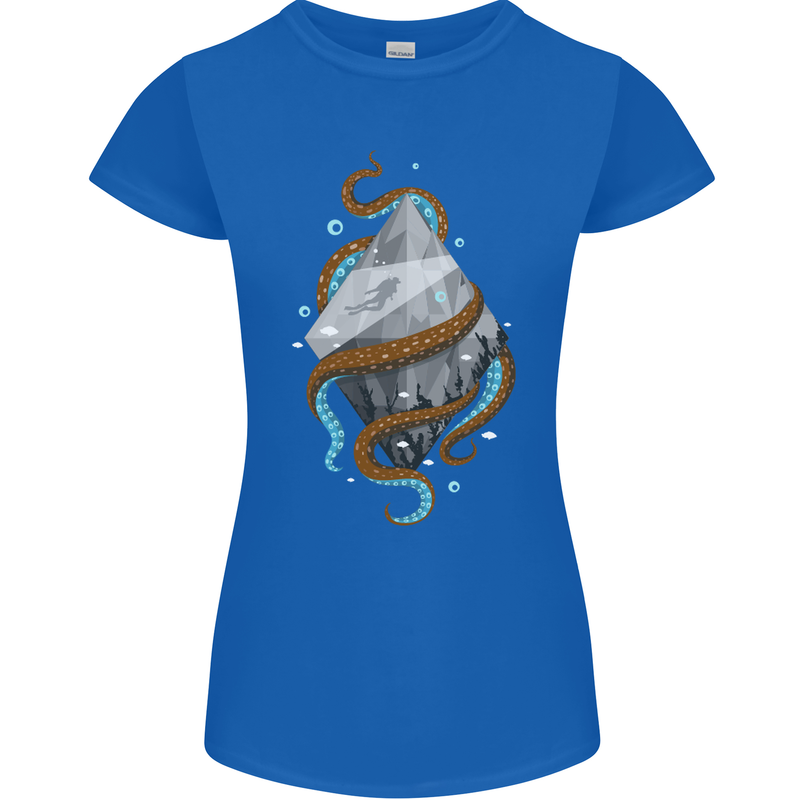 Abstract Scuba Diver Diving Dive Womens Petite Cut T-Shirt Royal Blue
