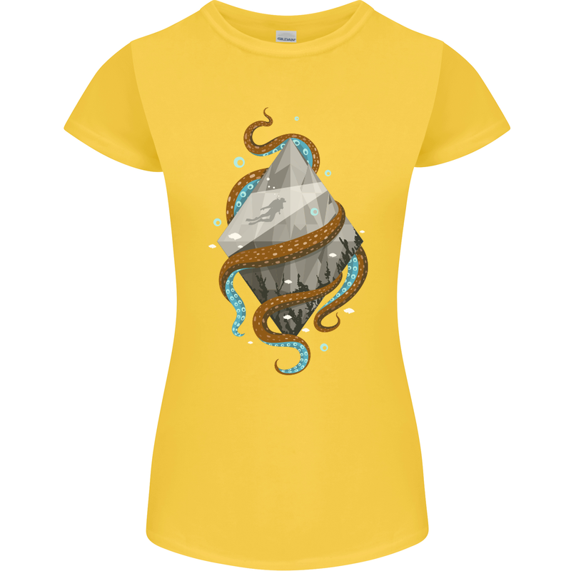 Abstract Scuba Diver Diving Dive Womens Petite Cut T-Shirt Yellow