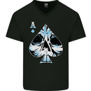 Ace of Spades Skull Mens V-Neck Cotton T-Shirt Black