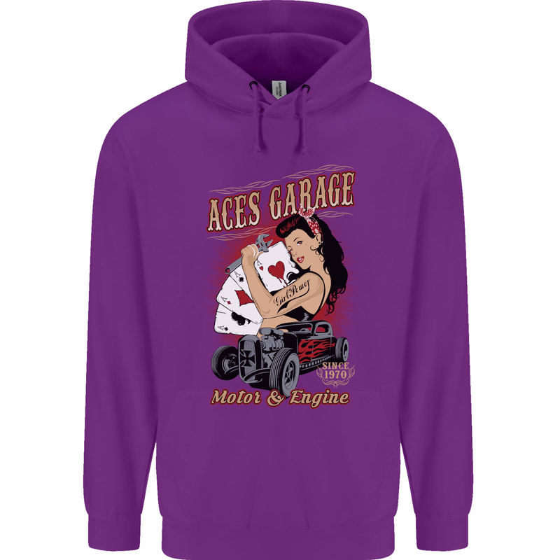 Aces Garage Hotrod Hot Rod Dragster Car Childrens Kids Hoodie Purple
