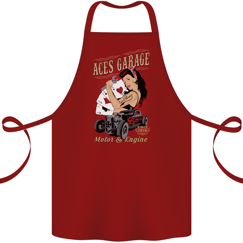 Aces Garage Hotrod Hot Rod Dragster Car Cotton Apron 100% Organic Maroon