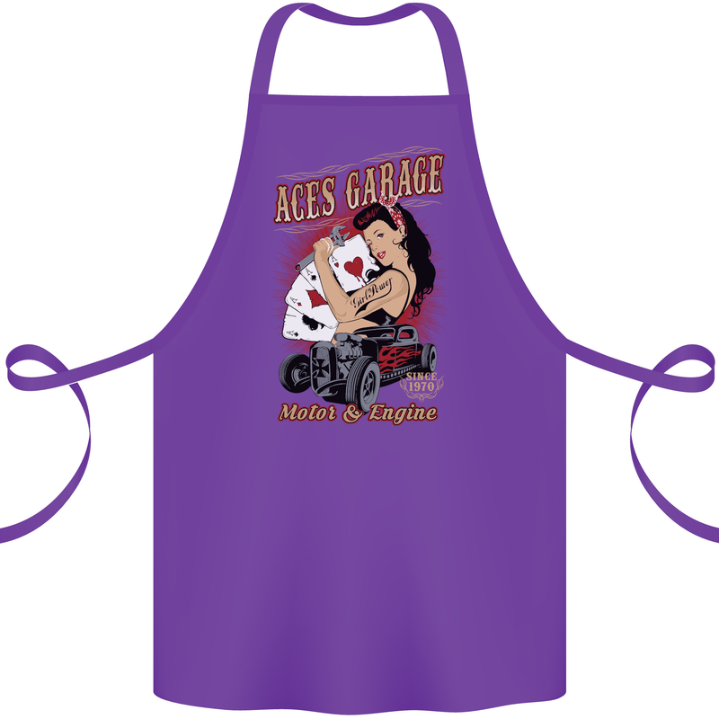 Aces Garage Hotrod Hot Rod Dragster Car Cotton Apron 100% Organic Purple