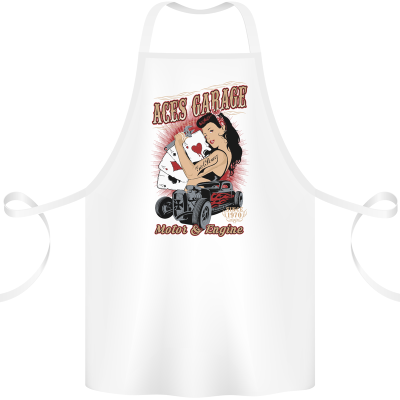 Aces Garage Hotrod Hot Rod Dragster Car Cotton Apron 100% Organic White