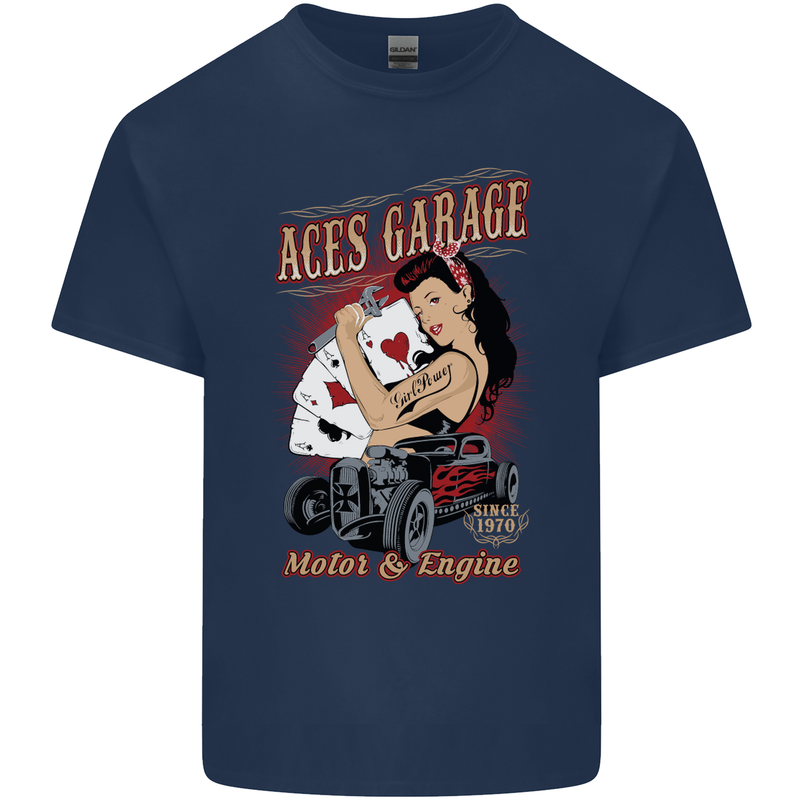 Aces Garage Hotrod Hot Rod Dragster Car Kids T-Shirt Childrens Navy Blue