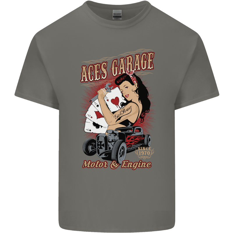 Aces Garage Hotrod Hot Rod Dragster Car Mens Cotton T-Shirt Tee Top Charcoal