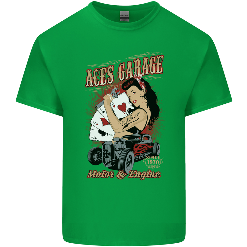 Aces Garage Hotrod Hot Rod Dragster Car Mens Cotton T-Shirt Tee Top Irish Green