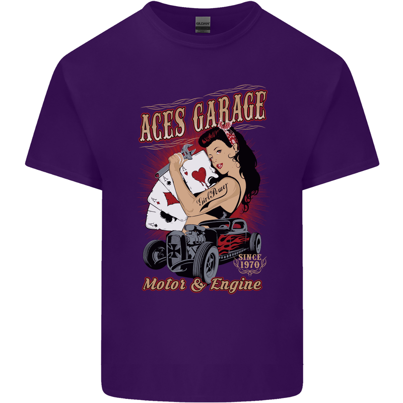 Aces Garage Hotrod Hot Rod Dragster Car Mens Cotton T-Shirt Tee Top Purple