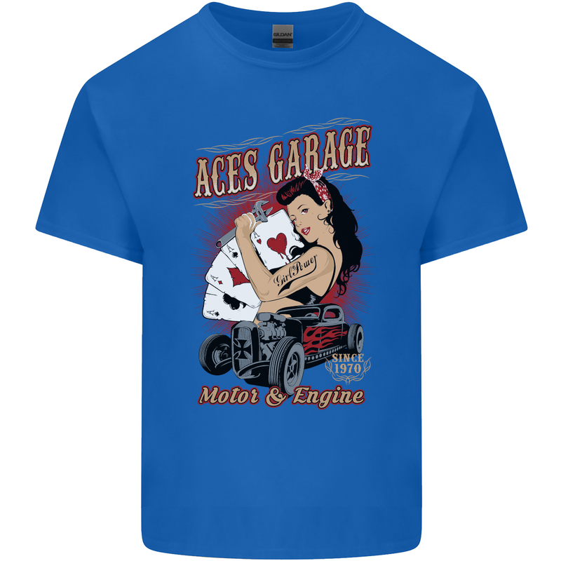 Aces Garage Hotrod Hot Rod Dragster Car Mens Cotton T-Shirt Tee Top Royal Blue