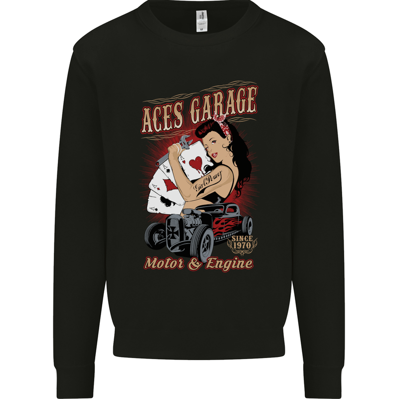 Aces Garage Hotrod Hot Rod Dragster Car Mens Sweatshirt Jumper Black