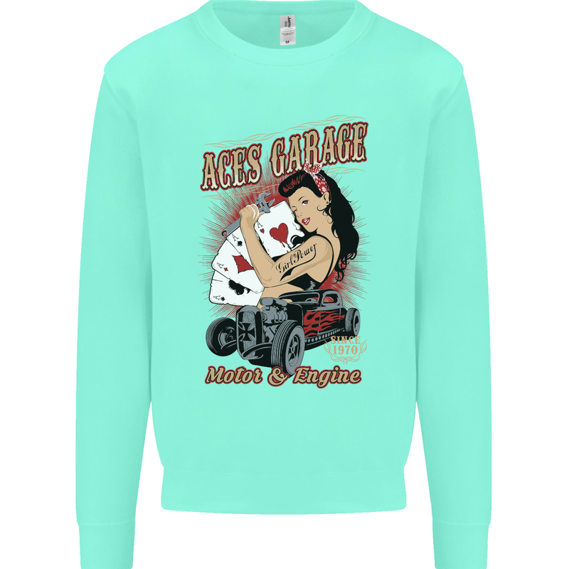 Aces Garage Hotrod Hot Rod Dragster Car Mens Sweatshirt Jumper Peppermint