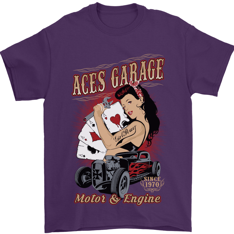 Aces Garage Hotrod Hot Rod Dragster Car Mens T-Shirt Cotton Gildan Purple
