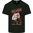 Aces Garage Hotrod Hot Rod Dragster Car Mens V-Neck Cotton T-Shirt Black