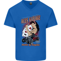 Aces Garage Hotrod Hot Rod Dragster Car Mens V-Neck Cotton T-Shirt Royal Blue