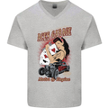 Aces Garage Hotrod Hot Rod Dragster Car Mens V-Neck Cotton T-Shirt Sports Grey