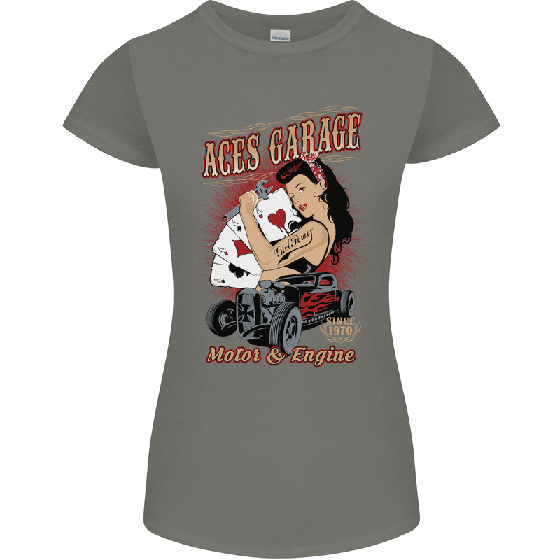 Aces Garage Hotrod Hot Rod Dragster Car Womens Petite Cut T-Shirt Charcoal