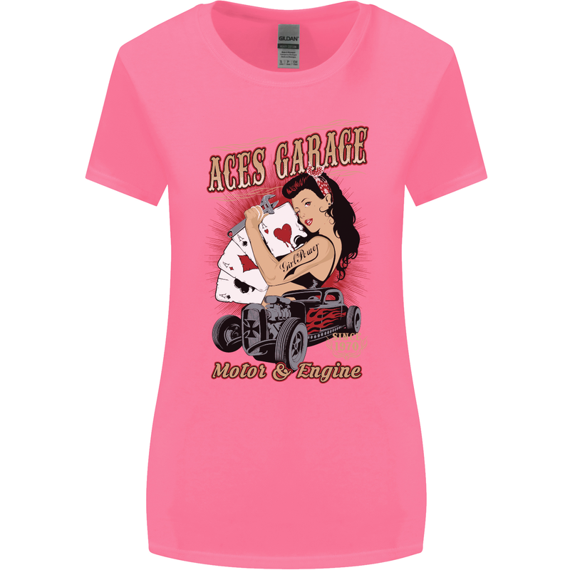 Aces Garage Hotrod Hot Rod Dragster Car Womens Wider Cut T-Shirt Azalea