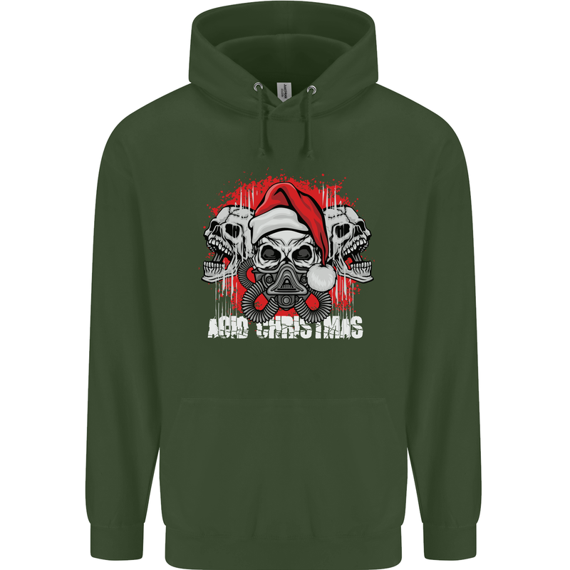 Acid Christmas Skulls Childrens Kids Hoodie Forest Green