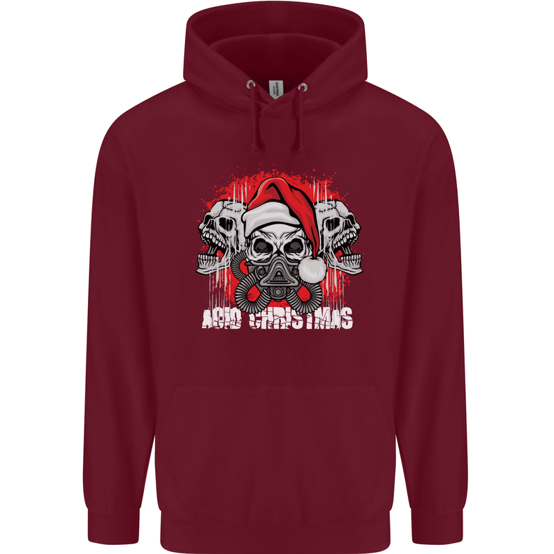 Acid Christmas Skulls Childrens Kids Hoodie Maroon