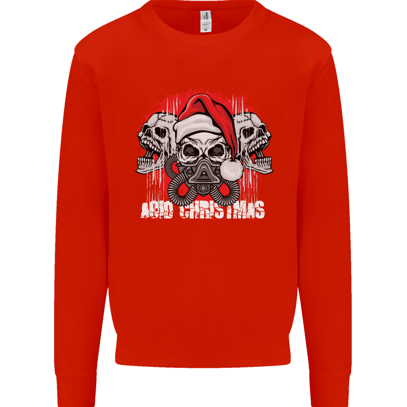 Acid Christmas Skulls Mens Sweatshirt Jumper Bright Red