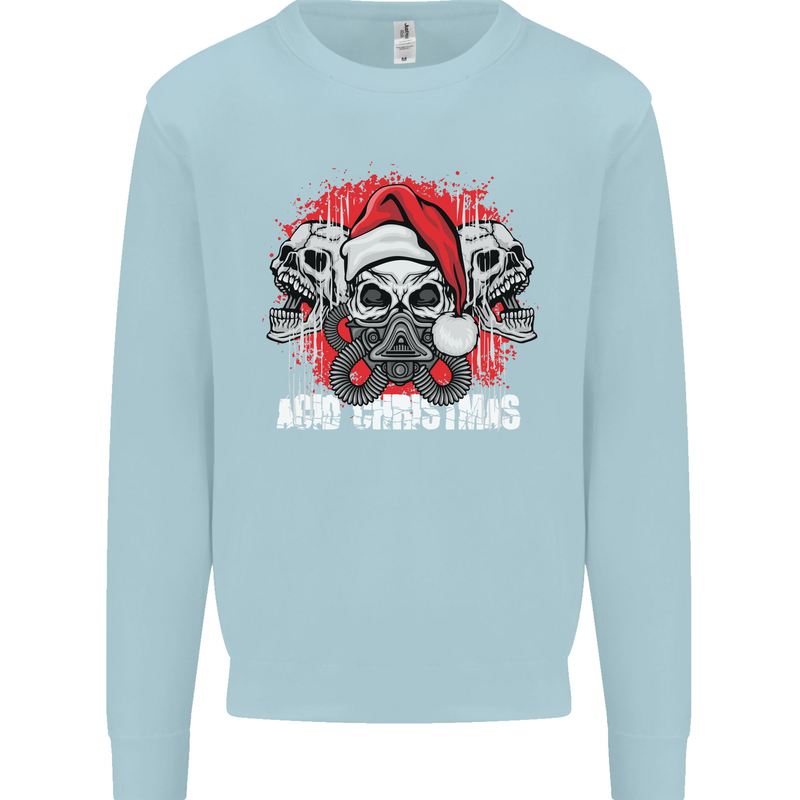 Acid Christmas Skulls Mens Sweatshirt Jumper Light Blue