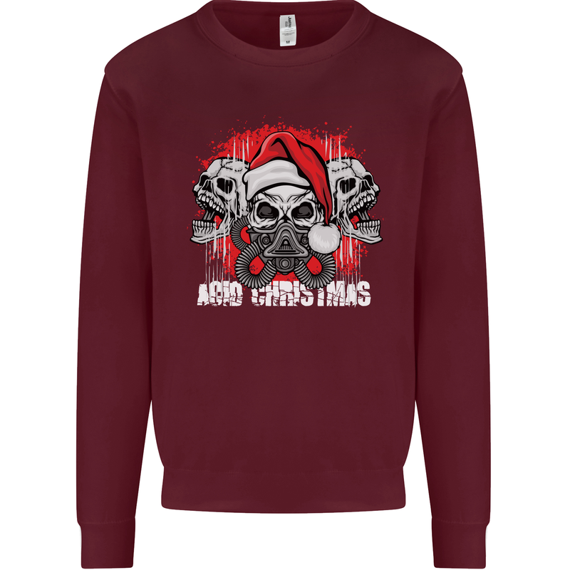 Acid Christmas Skulls Mens Sweatshirt Jumper Maroon