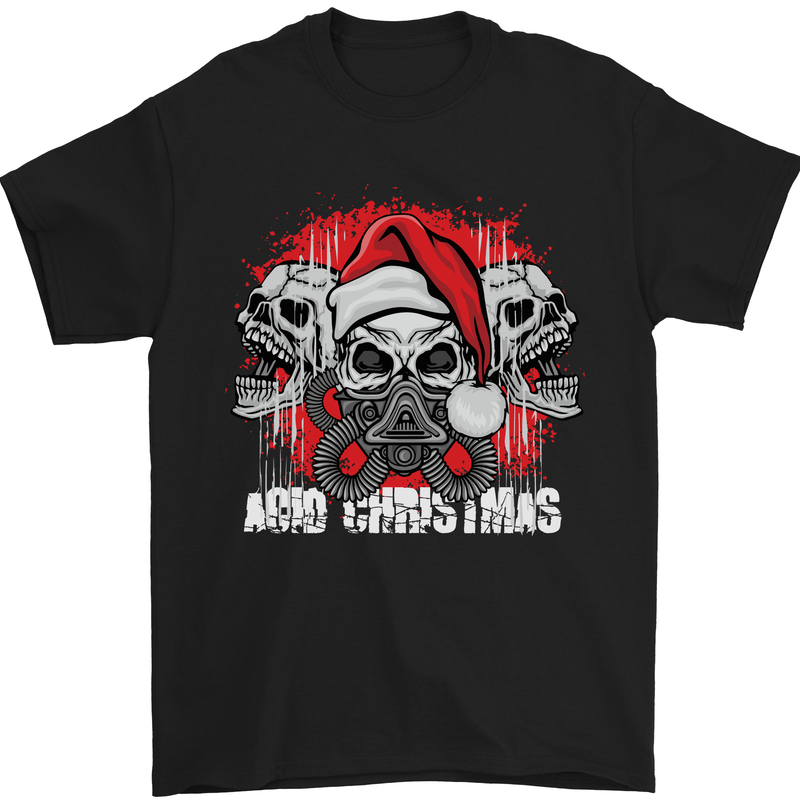 Acid Christmas Skulls Mens T-Shirt Cotton Gildan Black