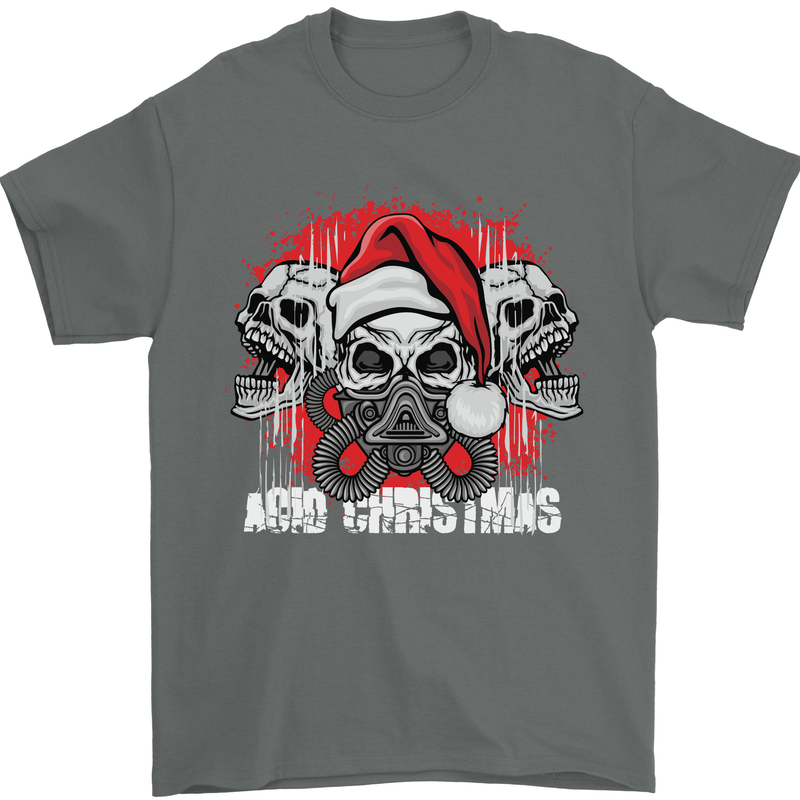 Acid Christmas Skulls Mens T-Shirt Cotton Gildan Charcoal