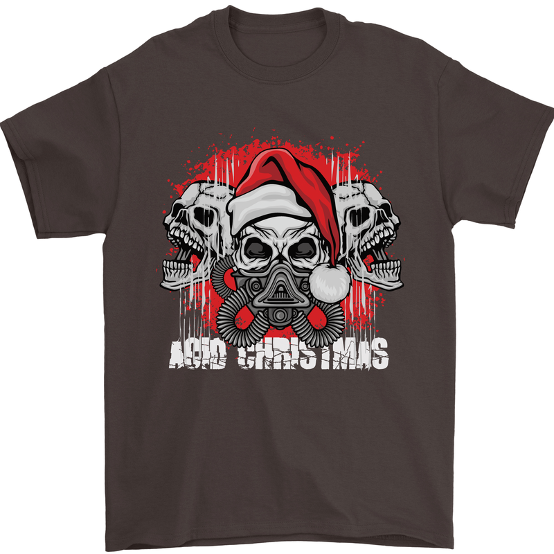 Acid Christmas Skulls Mens T-Shirt Cotton Gildan Dark Chocolate