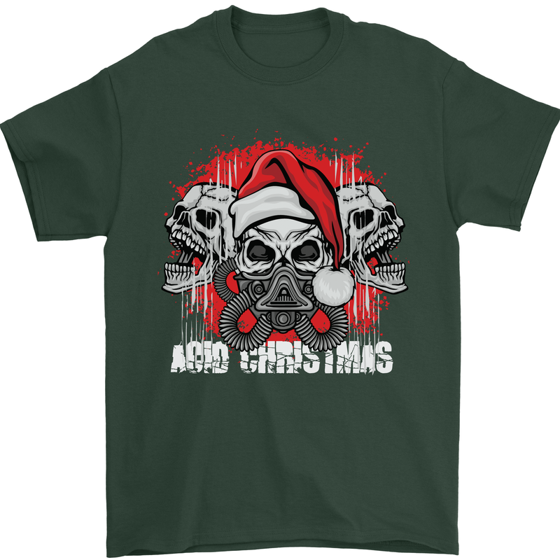 Acid Christmas Skulls Mens T-Shirt Cotton Gildan Forest Green