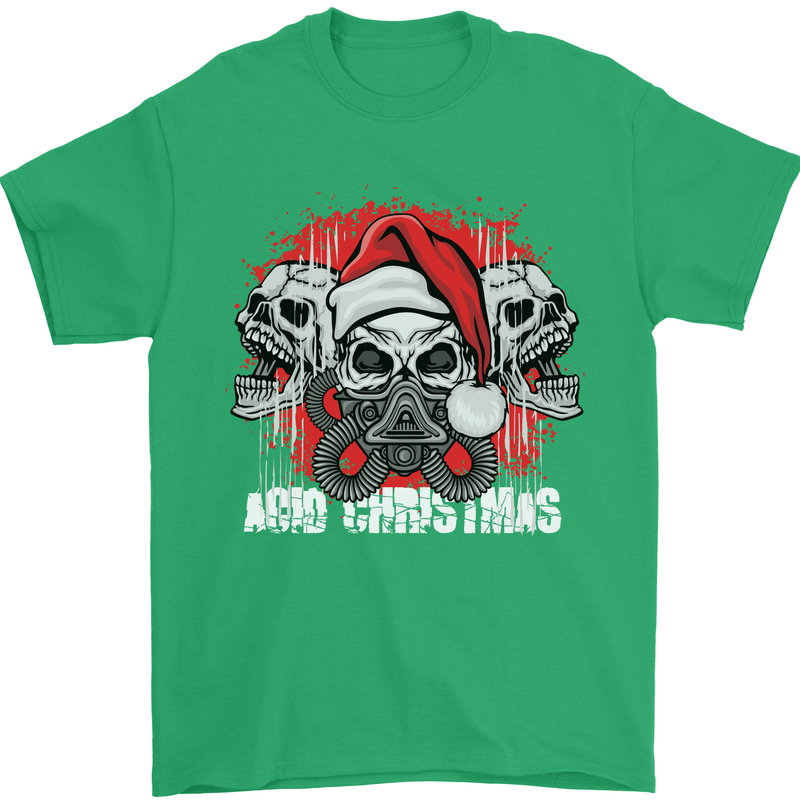 Acid Christmas Skulls Mens T-Shirt Cotton Gildan Irish Green