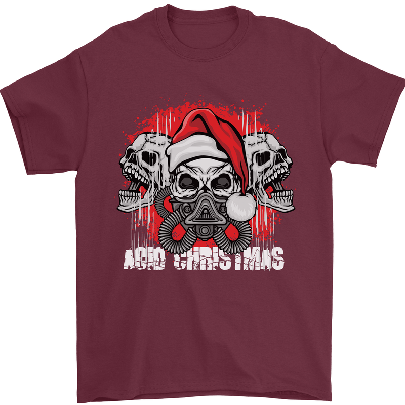 Acid Christmas Skulls Mens T-Shirt Cotton Gildan Maroon