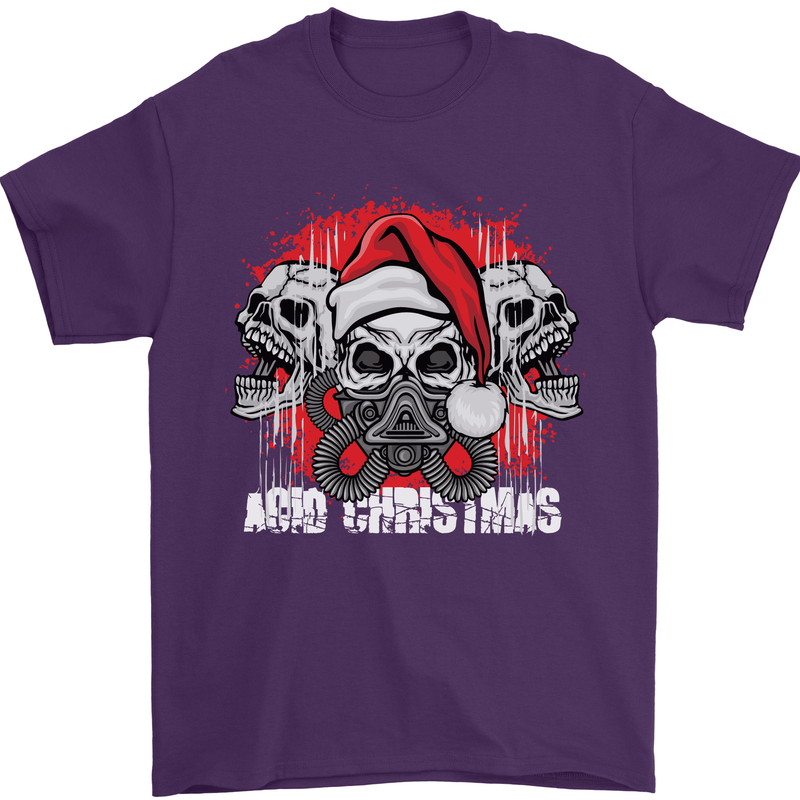 Acid Christmas Skulls Mens T-Shirt Cotton Gildan Purple