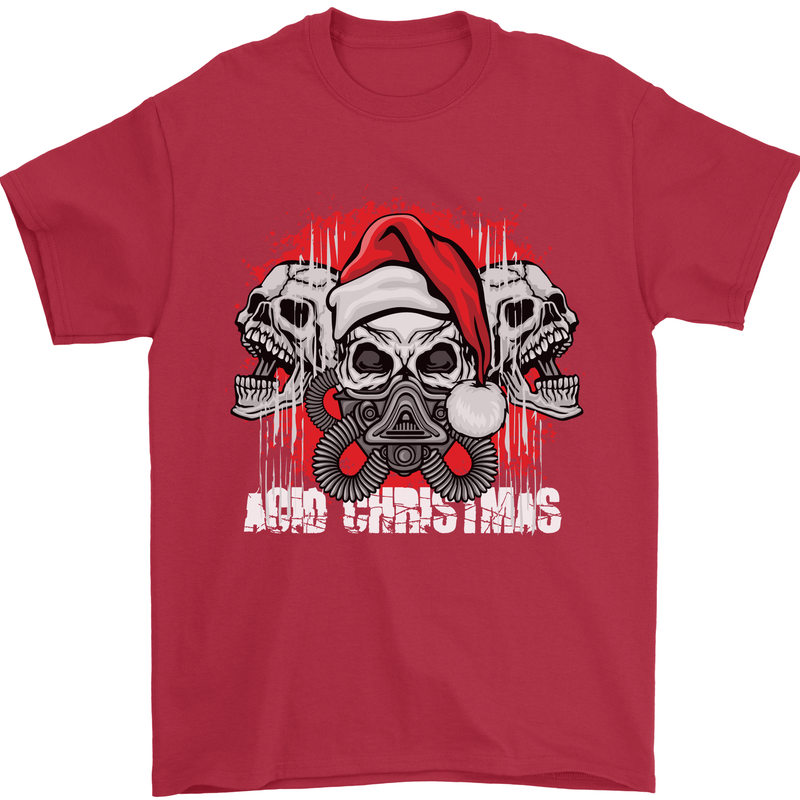 Acid Christmas Skulls Mens T-Shirt Cotton Gildan Red